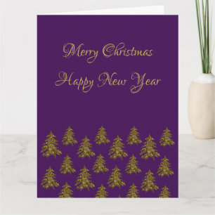 Sparkly gold Christmas tree on purple Christmas Card