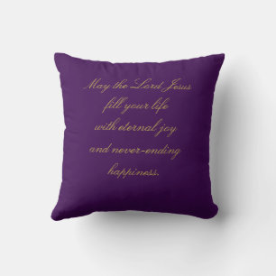 Sparkly gold Christmas tree on purple Christmas Throw Pillow