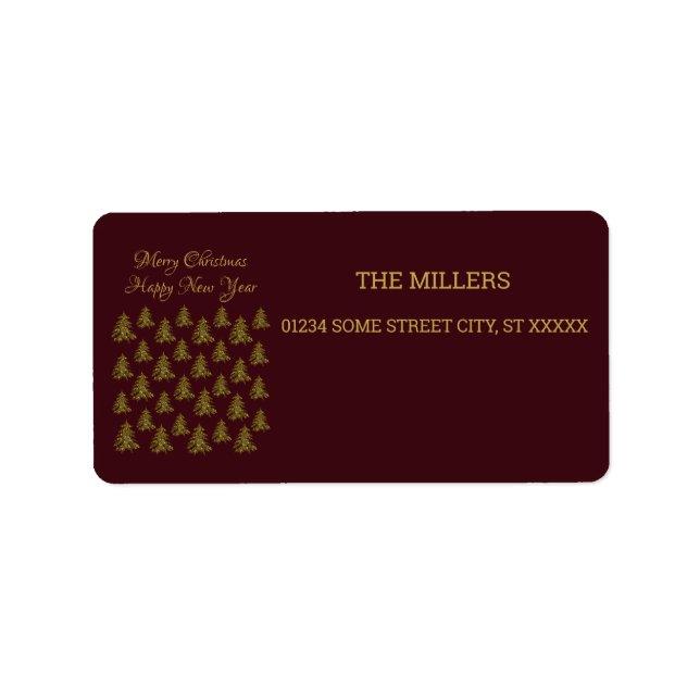 Sparkly gold Christmas tree on red Christmas Label (Front)
