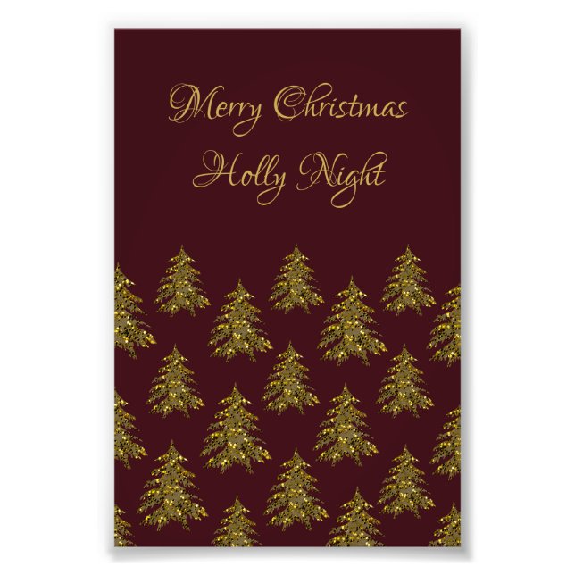 Sparkly gold Christmas tree on red Christmas Photo Print (Front)