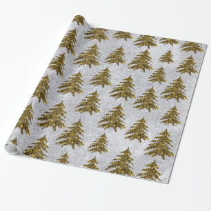 Sparkly gold Christmas tree on silver paper