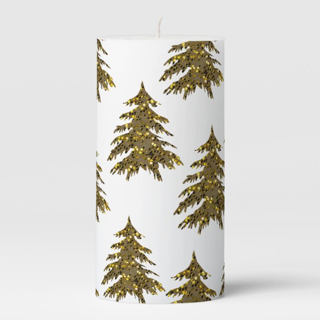 Sparkly gold Christmas tree Pillar Candle (Front)