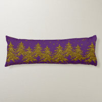 Sparkly Gold Christmas tree, stars, snow on purple