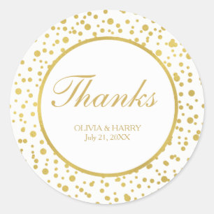 Sparkly Gold Confetti Wedding Favor Thank You Classic Round Sticker