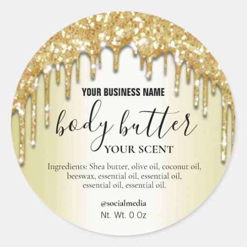 Sparkly Gold Dripping Glitter Body Butter Labels