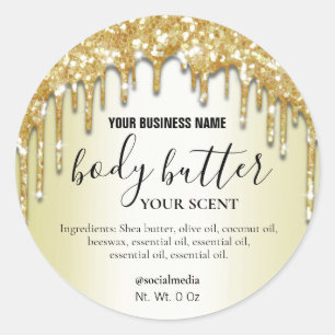 Sparkly Gold Dripping Glitter Body Butter Labels
