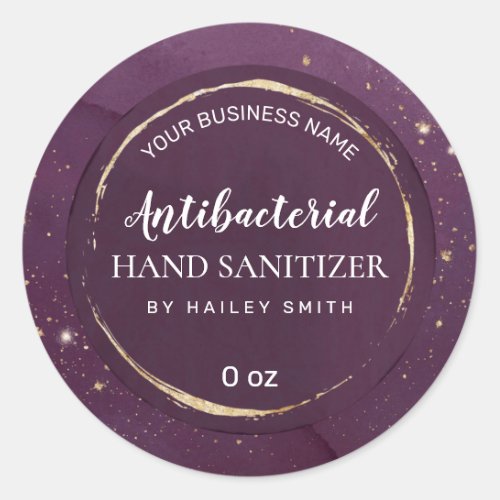 Sparkly Gold Dust Purple Hand Sanitizer Labels