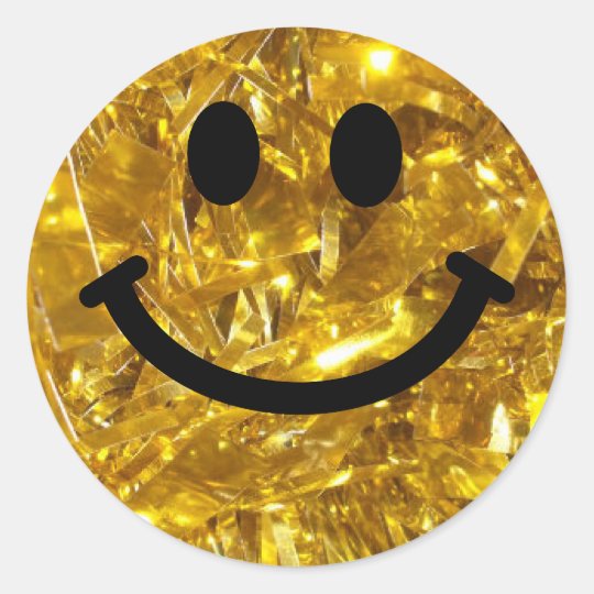 Sparkly Gold Faux Bling Smiley Classic Round Sticker
