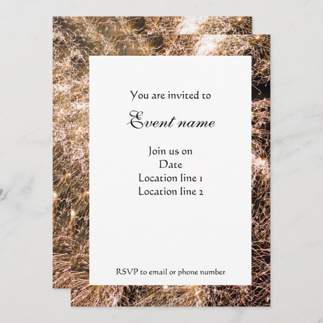Sparkly gold fireworks Abstract Invitation (Front/Back)