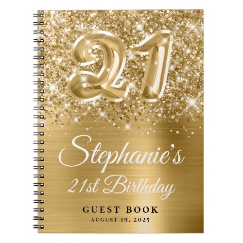 Sparkly Gold Foil Balloon 21st Birthday Guestbook Notebook