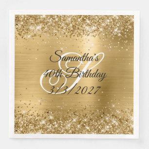 Sparkly Gold Glitter and Foil 40th Birthday Paper Dinner Napkins