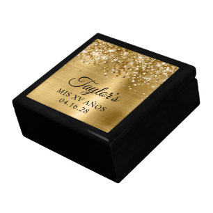 Sparkly Gold Glitter and Foil Mis XV Años Gift Box