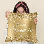 Sparkly Gold Glitter and Foil Sweet 16 Throw Pillow<br><div class="desc">Fabulous sweet 16 girly glam throw pillow for your daughter. The front features the number sixteen in a puffy balloon text image. The background image features a girly glam golden yellow ombre brushed metal style foil with faux gold glitter digital art graphics. On the backside, you can customize the font...</div>
