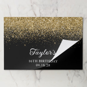 Sparkly Gold Glitter Black 16th Birthday Paper Pad