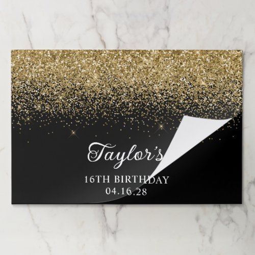 Sparkly Gold Glitter Black 16th Birthday Paper Pad