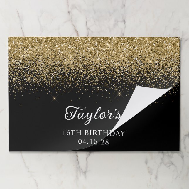 Sparkly Gold Glitter Black 16th Birthday Paper Pad (Folded)