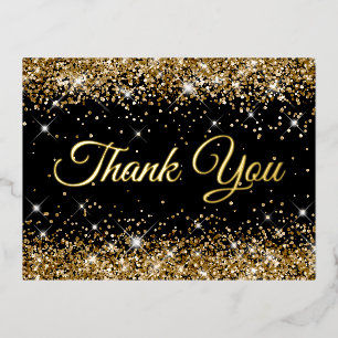 Sparkly Gold Glitter Black 40th Birthday Thank You Foil Invitation Postcard