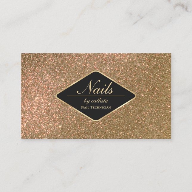 Sparkly Gold Glitter Black Makeup Nails Lash Hair Business Card (Front)
