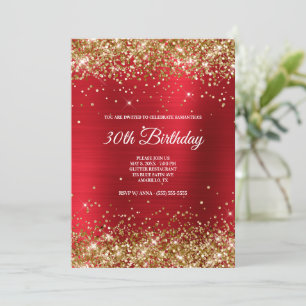 Sparkly Gold Glitter Bright Red Satin Foil Invitation