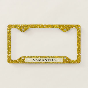 Sparkly Gold Glitter Custom Name License Plate Frame