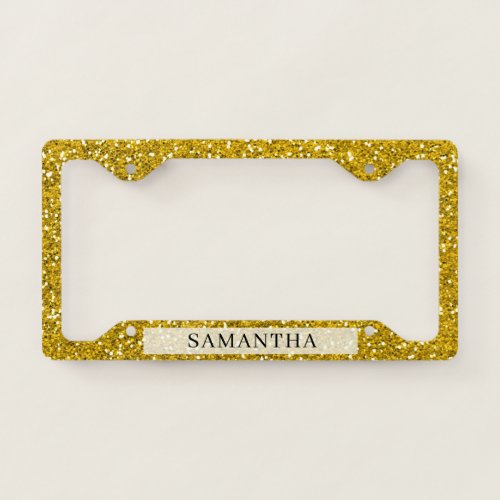 Sparkly Gold Glitter Custom Name License Plate Frame