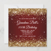 Sparkly Gold Glitter Dark Red Ombre 100th Birthday Invitation (Front)