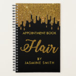 Sparkly Gold Glitter Hair Appointment Book Planner<br><div class="desc">Trendy Modern Hair Appointment Book. Design features gold glitter dripping on the front and hair script in modern script. Add your name to make it your own. Perfect for hairdressers,  studio etc. For further customization,  please click the "customize further" link and use our design tool to modify this template.</div>