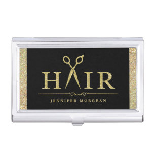 Sparkly Gold Glitter Hair Stylish Beauty Salon Business Card Case