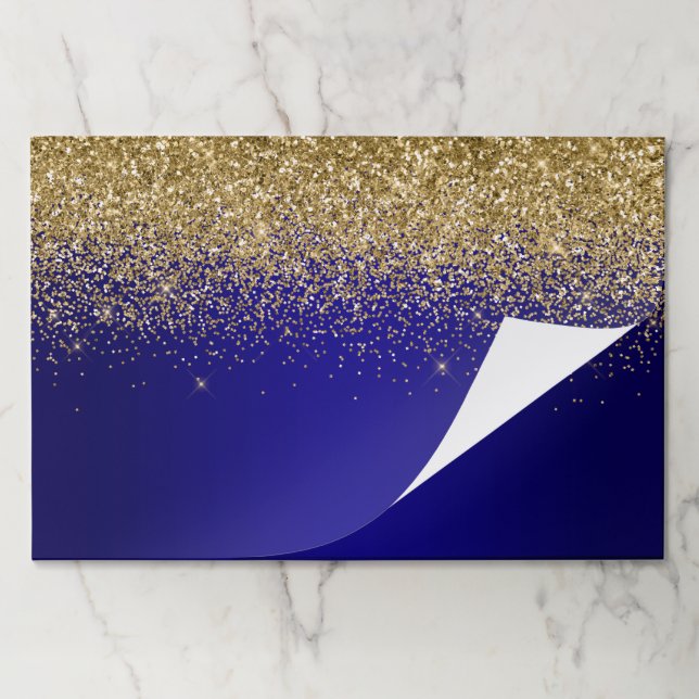 Sparkly Gold Glitter Indigo Blue Ombre Paper Pad (Folded)