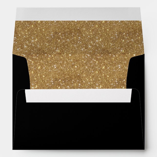 Sparkly gold glitter liner black invitation envelope (Back (Bottom))