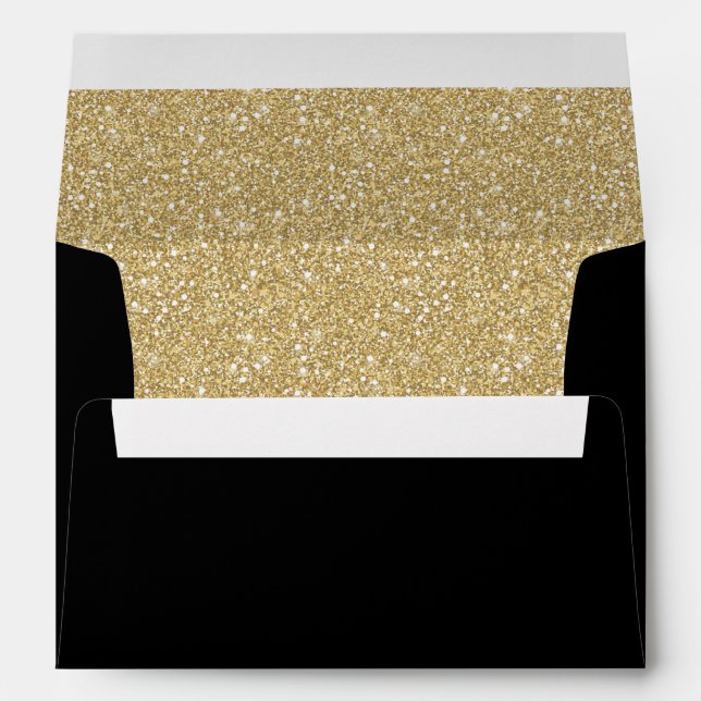 Sparkly gold glitter liner black invitation envelope (Back (Bottom))