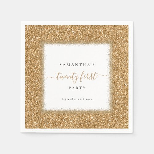 Sparkly Gold Glitter Name 21st Birthday Party Napkins