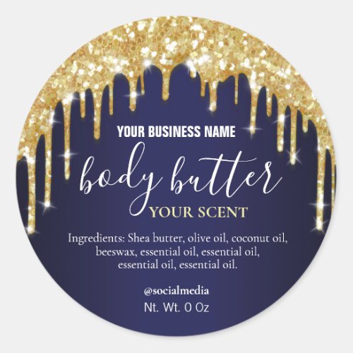 Sparkly Gold Glitter Navy Blue Body Butter Labels
