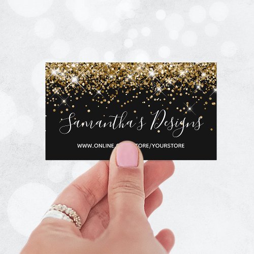 Sparkly Gold Glitter Online Store Black Business Card