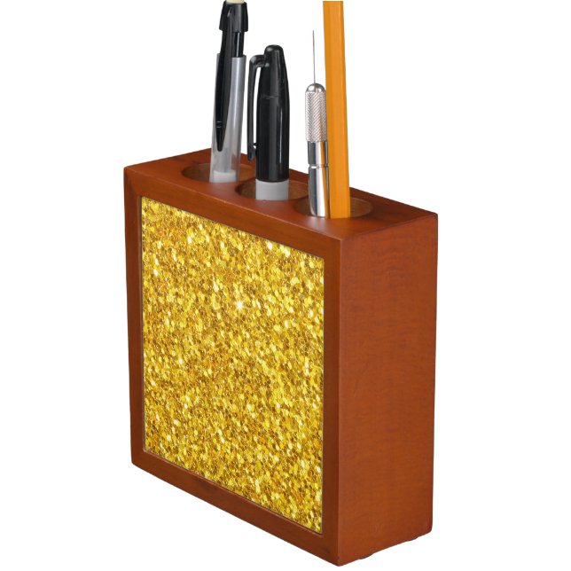 Sparkly Gold Glitter Pattern Desk Organizer (In Situ)