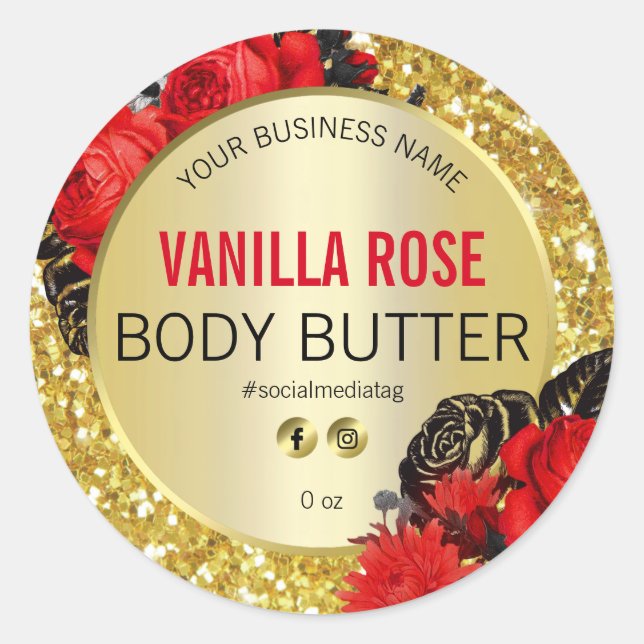 Sparkly Gold Glitter Product Labels (Front)