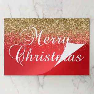 Sparkly Gold Glitter Red Ombre Merry Christmas Paper Pad
