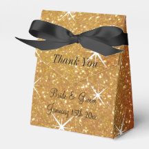 Sparkly gold glitter ritzy wedding party favor box