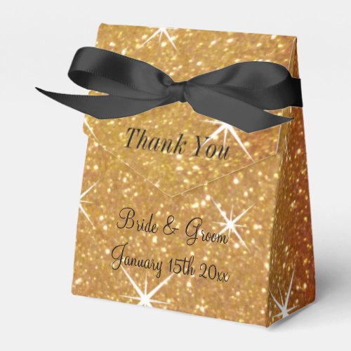 Sparkly gold glitter ritzy wedding party favor box