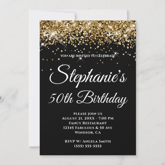 Sparkly Gold Glitter Solid Color Black Invitation | Zazzle.com