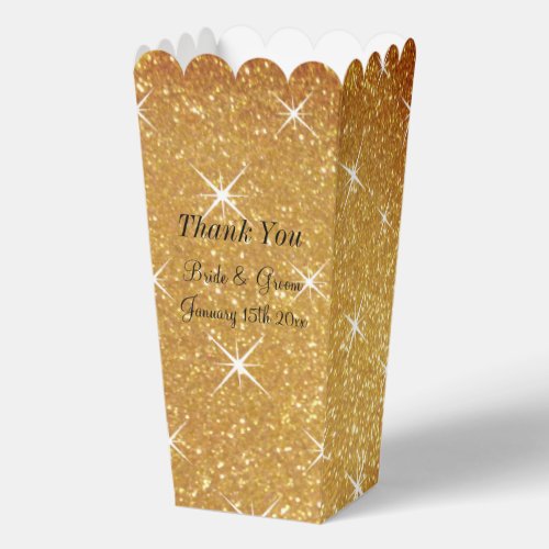 Sparkly gold glitter wedding party popcorn favor boxes