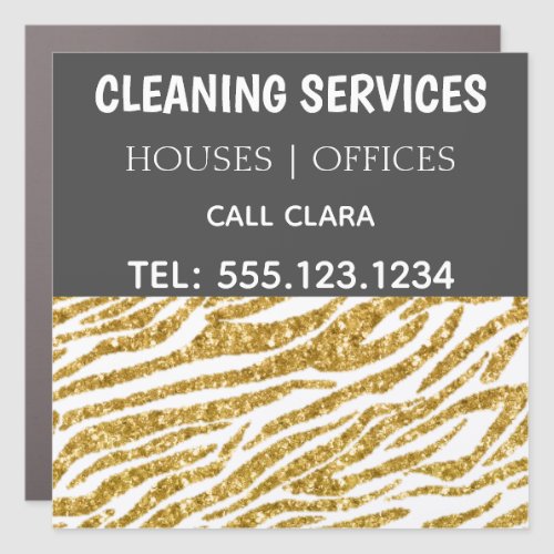 Sparkly Gold Glitter Zebra Print Cleaning Car Magnet
