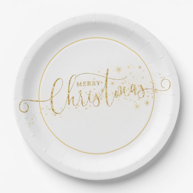 Sparkly Gold Merry Christmas Topography  Paper Plates (Front)