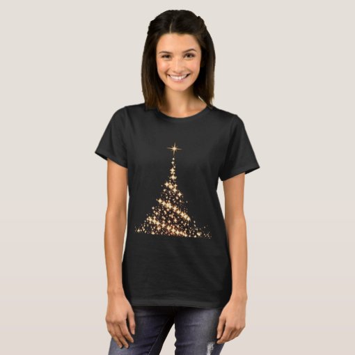 Sparkly Gold Merry Christmas Xmas Tree Holiday Fun T-Shirt | Zazzle