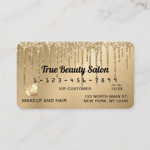 Sparkly Gold Metallic Glitter Drips Credit Business Card