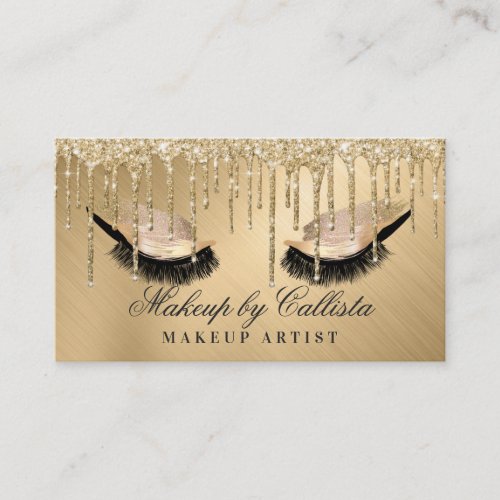 Sparkly Gold Metallic Glitter Drips Makeup Lashes Business Card