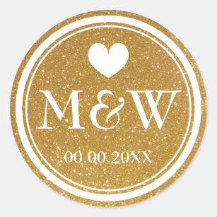 Wedding Favors Zazzle Sparkly Gold Monogram Wedding Favor Stickers Seals