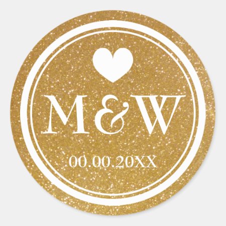 Sparkly Gold Monogram Wedding Favor Stickers Seals