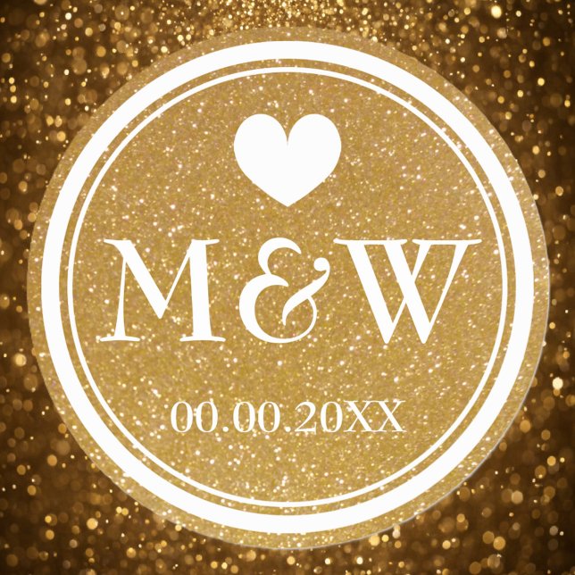 Sparkly gold monogram wedding favor stickers seals (gold wedding sticker)