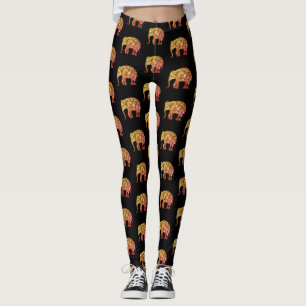 Sparkly gold orange ombre Elephant pattern black Leggings